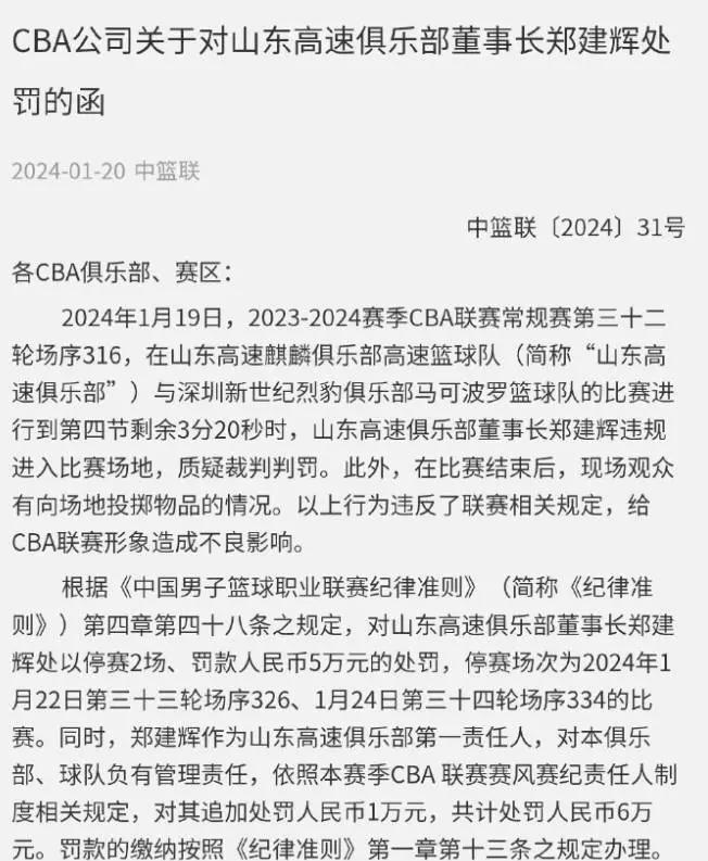 关于赛后发表不负责任评论，泰山主帅遭禁赛1一场罚款1万元的信息